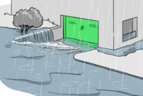 Porte de protection contre les inondations devant le garage en cas d'inondation