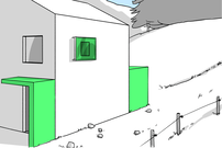 Mur arrière renforcé avec une petite ouverture protégée et des accès protégés