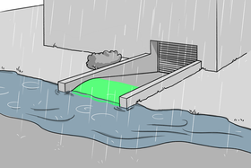 Un monticule devant l'entrée protège le garage souterrain contre les inondations.