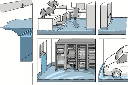 Situation d'inondation dans un immeuble de bureaux