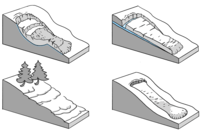 Représentation schématique des différents processus de glissement, de glissement et de reptation