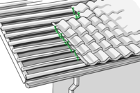L'Illustration schématique montre comment les tuiles sont fixées aux lattes du toit à l'aide des crochets tempête.