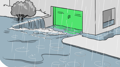 Porte de protection contre les inondations devant le garage en cas d'inondation