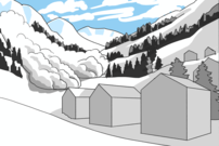 Situation hivernale en montagne avec une avalanche en toile de fond