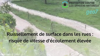 Sur les terrains en pente et les chaussées asphaltées, l’eau de pluie s’écoulant à la surface du sol (ruissellement de surface) peut atteindre une vitesse d’écoulement élevée